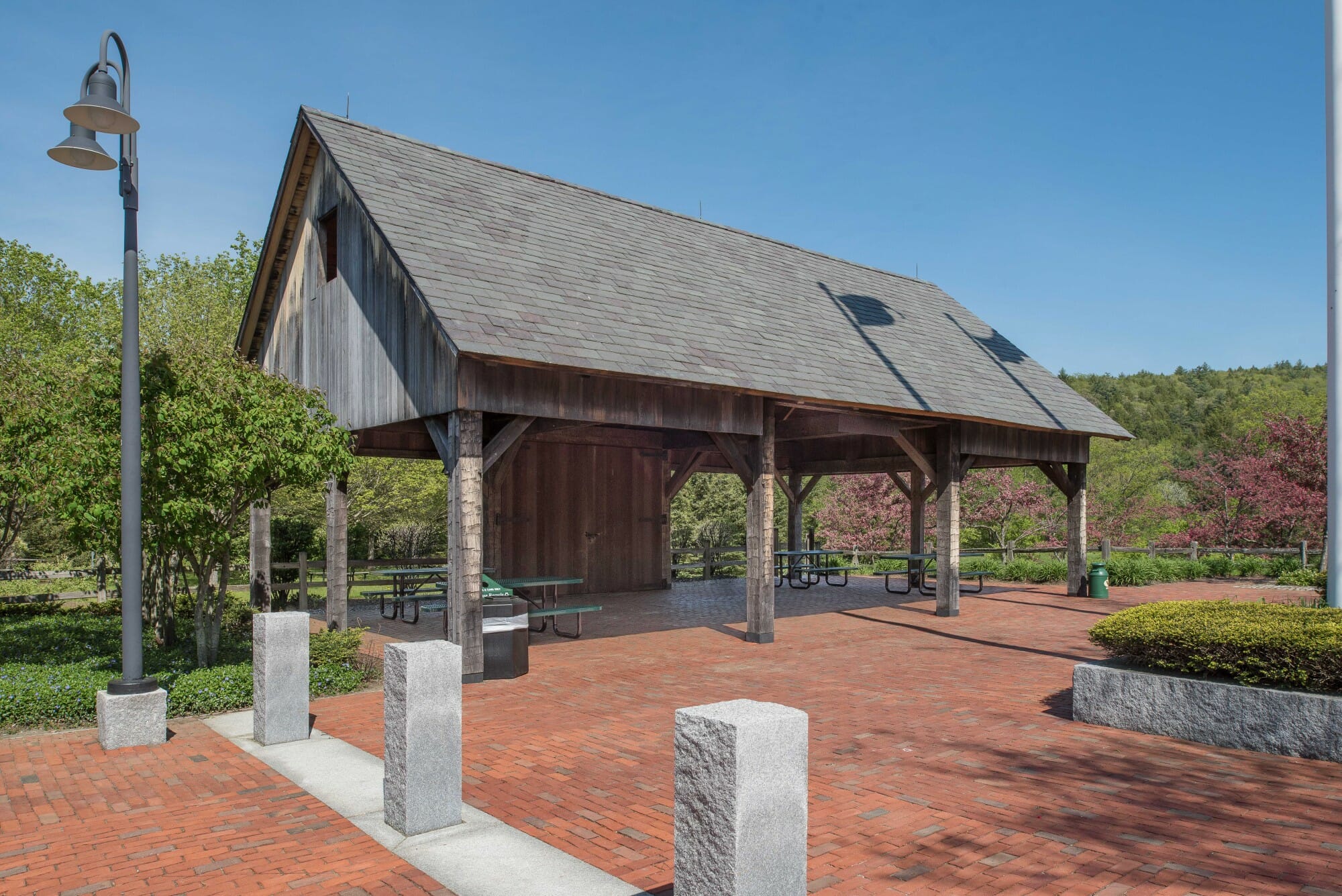 Hand Hewn Oak Picnic Shelter at the Southern Vermont Welcome Center