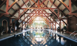 Modified Douglas Fir Hammer Beams Over Indoor Pool