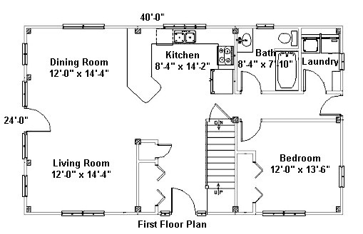 24x40 First Floor Plan for Post & Beam Home
