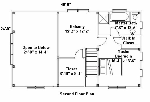 Second Floor Plan for 24x40 Timber Frame Home
