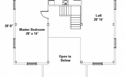 Second floor plan for a post & beam home