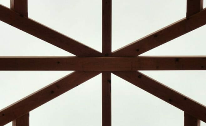 Looking up at valley timber intersection