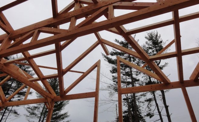 Timber girder truss in a post and beam home