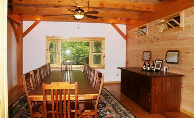 Dining room with beamed ceiling