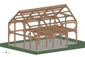 3D Shop Drawing of a Saltbox Timber Frame