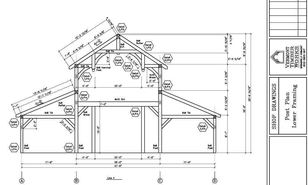 Sample shop drawings of a hammer beam barn