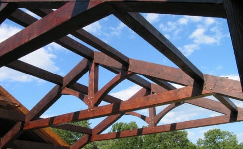 King Post Trusses with a Dark Stain