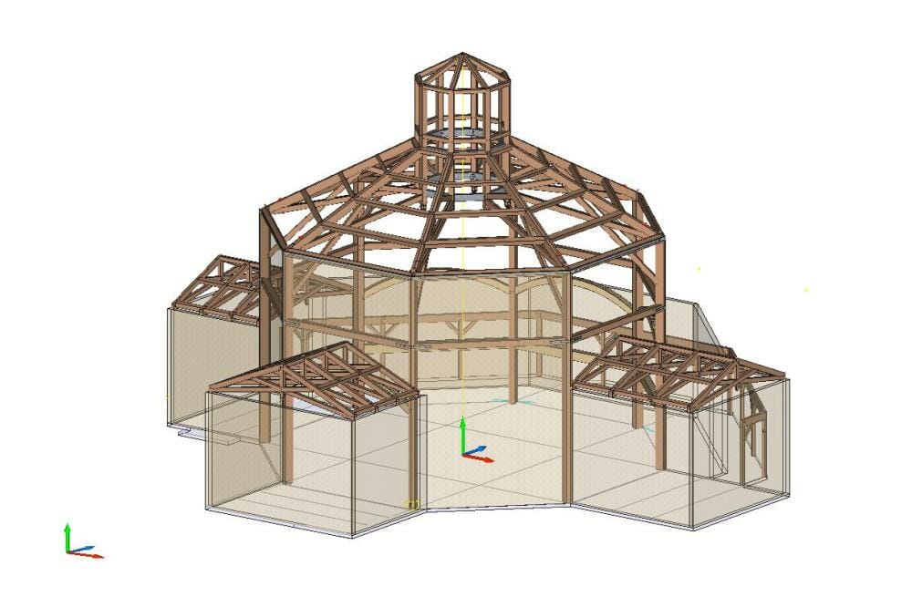 3d Design Drawing of a Heavy Timber Church Octagon Frame