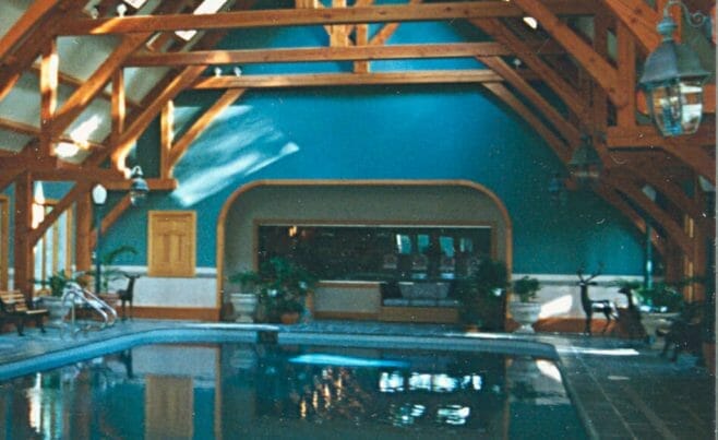Indoor pool with hammer beam trusses