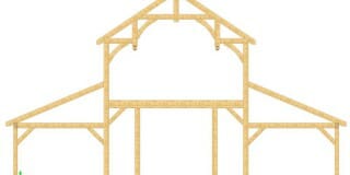 Hammer beam timber truss with shed additions
