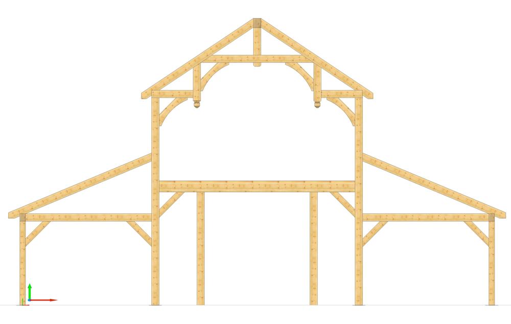 Hammer beam timber truss with shed additions