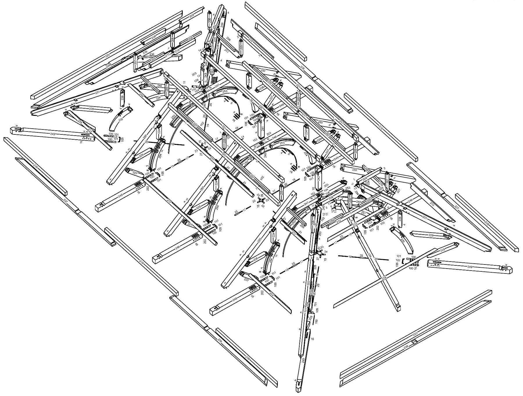 Exploded timber frame drawing