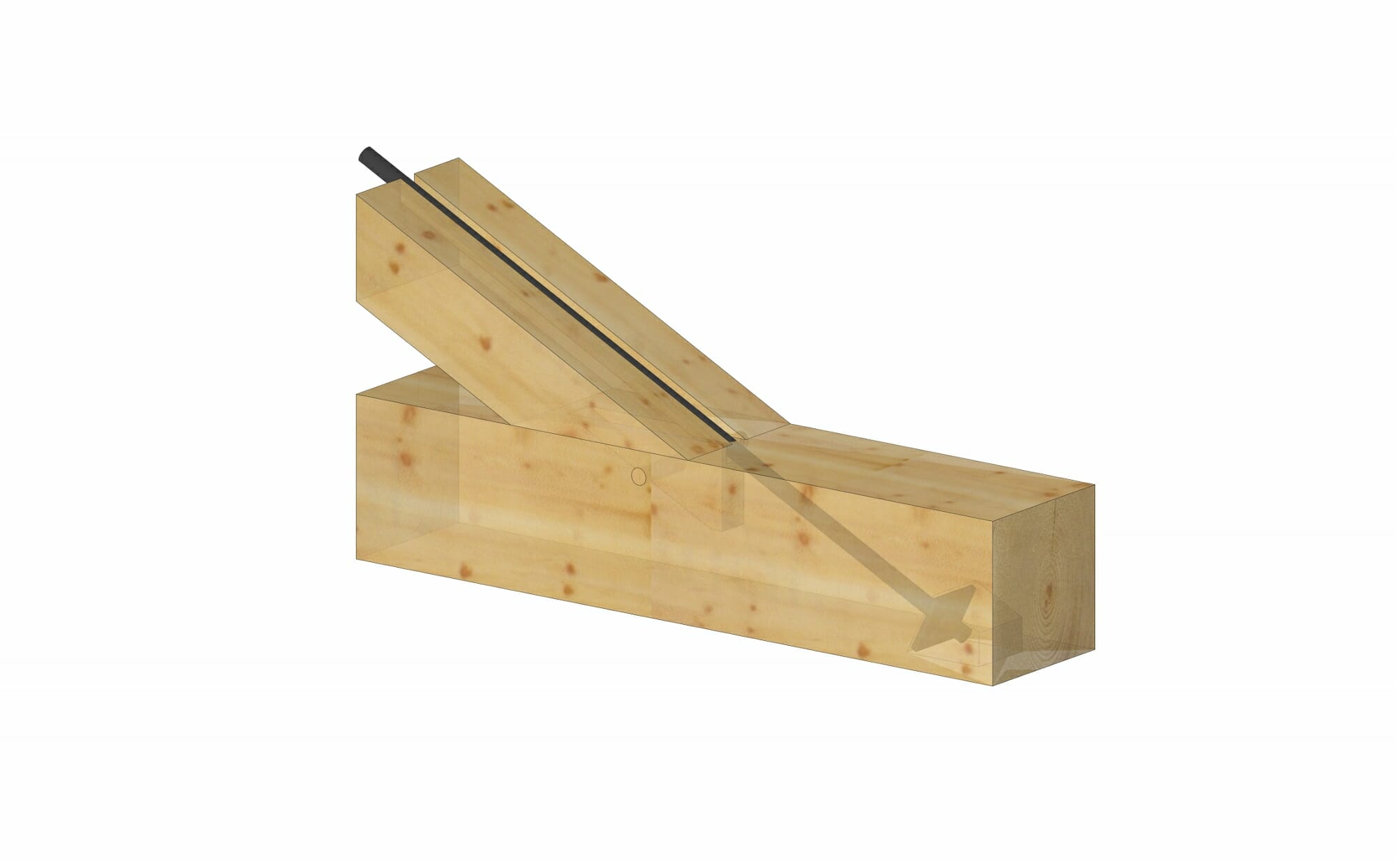 Hidden steel tension rod in heavy timber