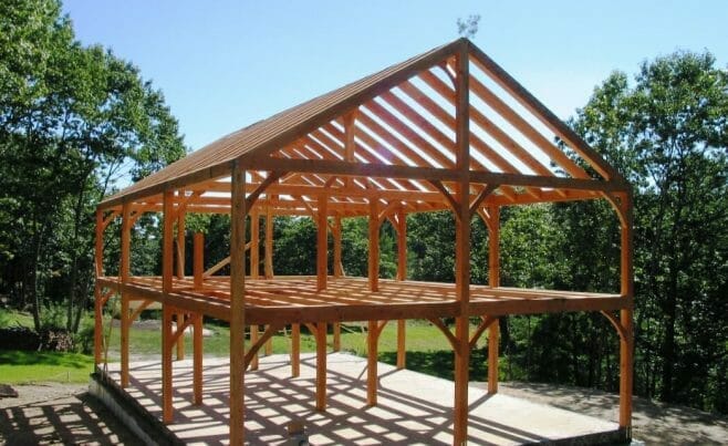 Post and Beam frame for a barn style home.
