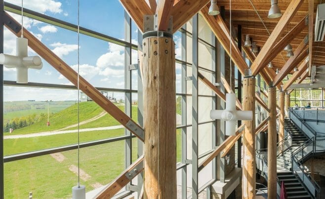 Interior of the Nemacolin Woodland Ski Resort with Glulam Beams
