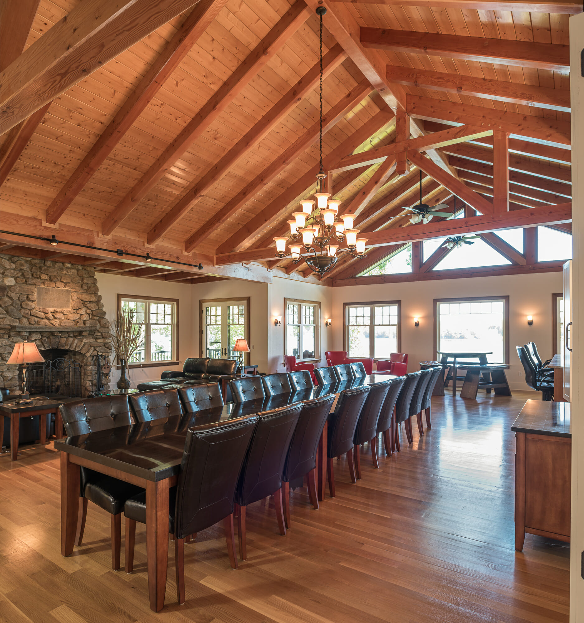 Exposed Beams and Trusses in Wakenah Great Room