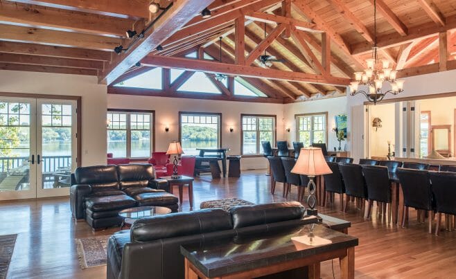 Timber Trusses and Exposed Beams in Wakenah Great Room