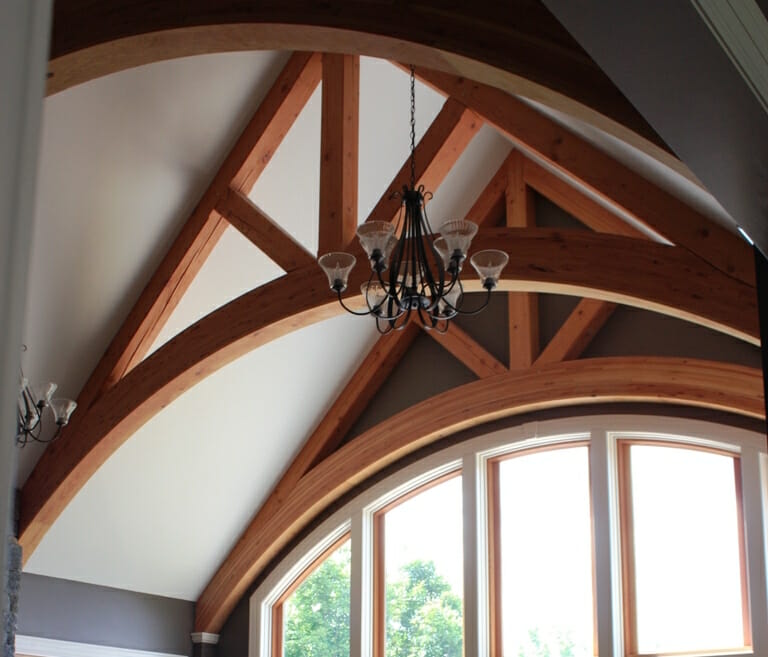 Arched Timber Trusses in the Interior of the Daignault residence in Adams, MA