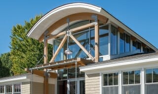Entryway of a Glulam and Steel Timber Frame Restaurant