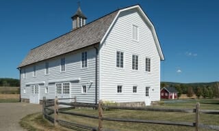 Gambrel style timber frame barn in upstate NY