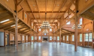 Interior of a Timber Frame Dining Hall for Boy and Girl Scout Camp.
