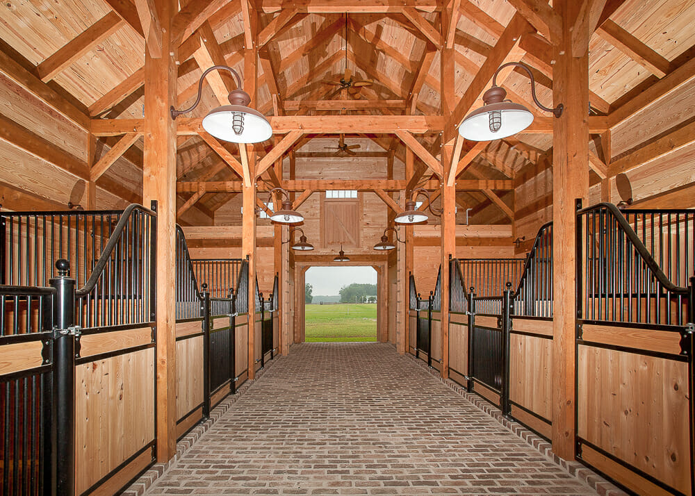 Rough Sawn Hemlock Timber Frame Horse Barn in South Carolina