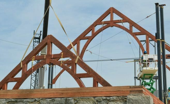 42' Heavy Timber Gothic Truss for St. Michael's Church Timber Truss Raising