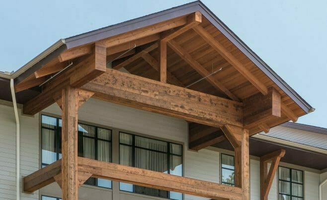 Heavy Timber detailing on the Exterior of Hotel Zero Degree in CT