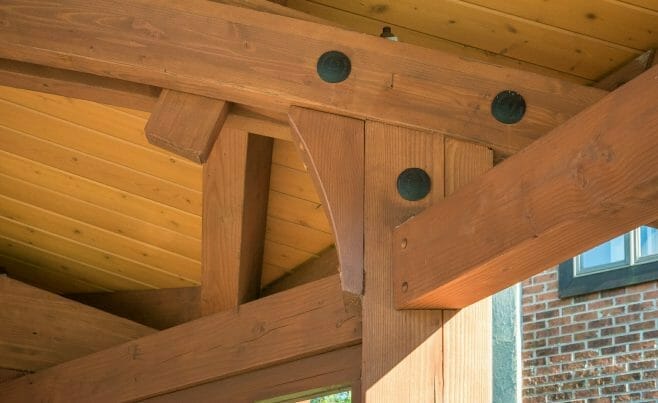 Exposed wood corbel and beams