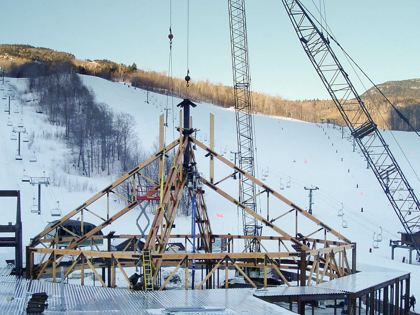 Ski Lodge Steel Connected Heavy Timber Trusses