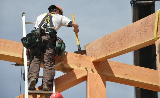 Installing a timber frame rafter