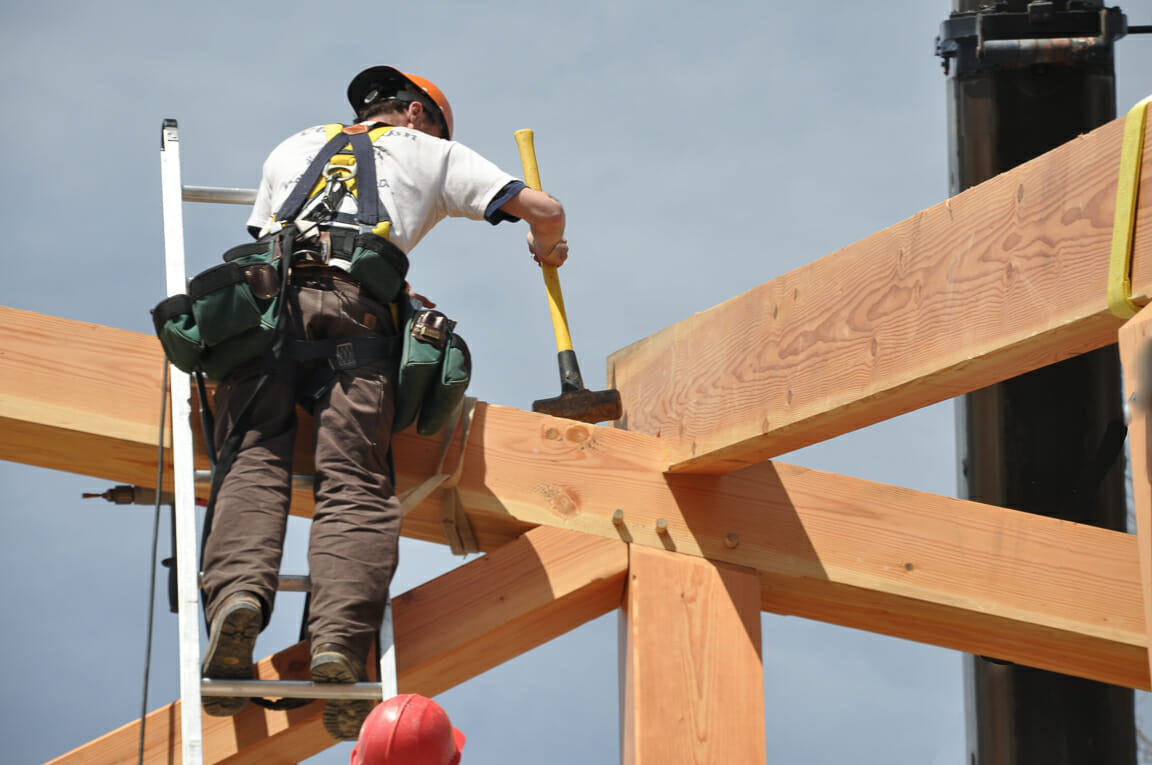 Installing a timber frame rafter