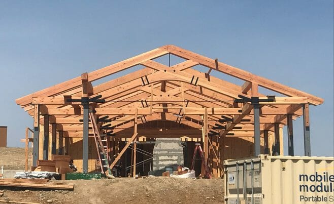 Timber Trusses with Black Steel Gussets