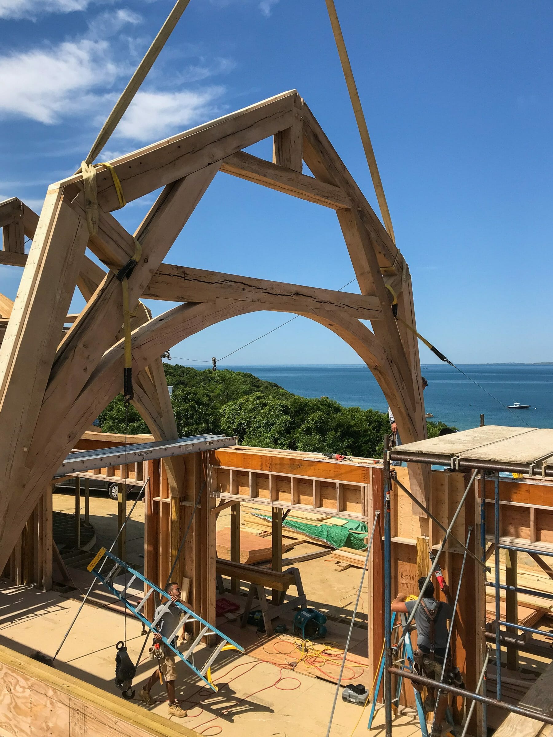 Hammer Beam Truss Made from Reclaimed White Oak in Martha's Vineyard - Seven Gates Residence