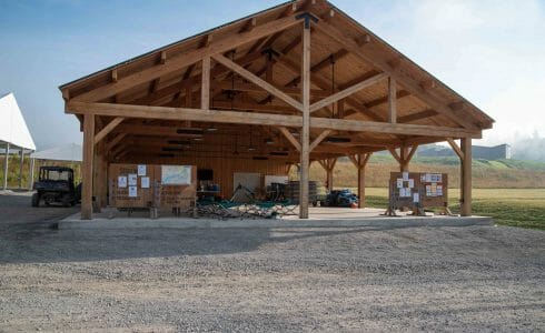 40'x68' Timber frame pavilion at the Bechtel Summit in West Virginia home of the National Boy Scout Jamboree, leadership training, and Adventure Camp.
