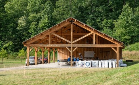 40x 68' Timber frame pavilion at the Bechtel Summit in West Virginia home of the National Boy Scout Jamboree, leadership training, and Adventure Camp.