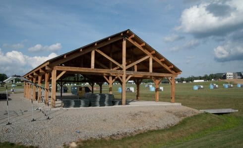40x60 Timber frame pavilion at the Bechtel Summit in West Virginia home of the National Boy Scout Jamboree, leadership training, and Adventure Camp.