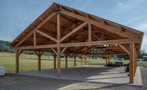 40'x60' Timber frame pavilion at the Bechtel Summit in West Virginia home of the National Boy Scout Jamboree, leadership training, and Adventure Camp.