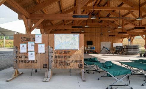 40x68' Queen Post Truss Pavilion at the Bechtel Summit in West Virginia home of the National Boy Scout Jamboree, leadership training, and Adventure Camp.