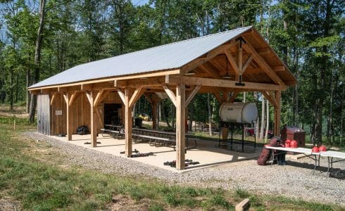 20x48 Timber frame pavilion at the Bechtel Summit in West Virginia home of the National Boy Scout Jamboree, leadership training, and Adventure Camp.