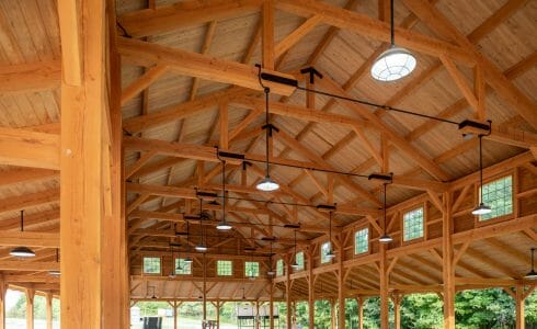 Post and beam dining hall interior