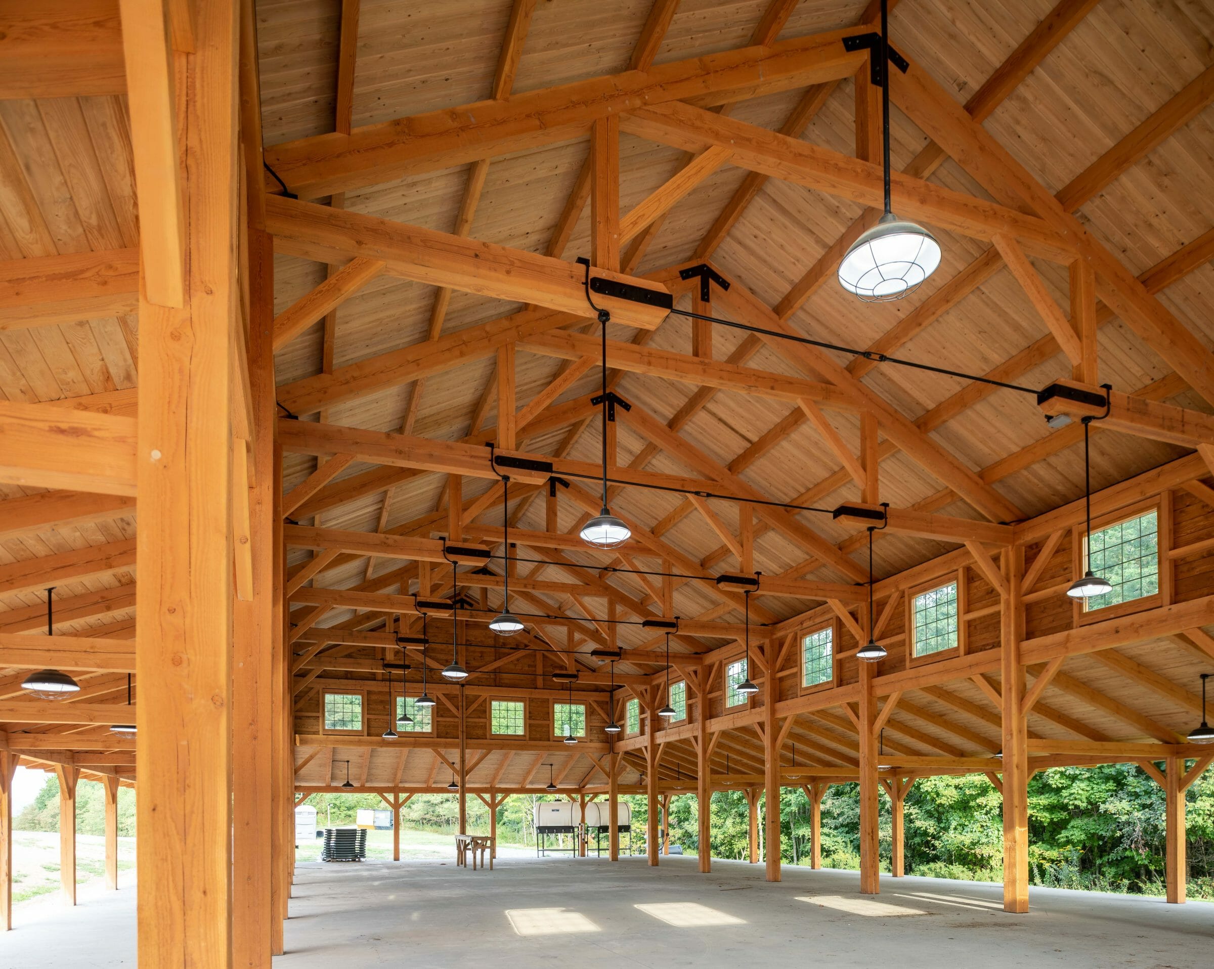 Post and beam dining hall interior