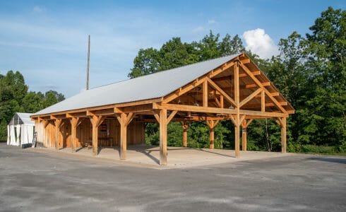 40'x60' Post and Beam Open Air Pavilion in the afternoon sunlight