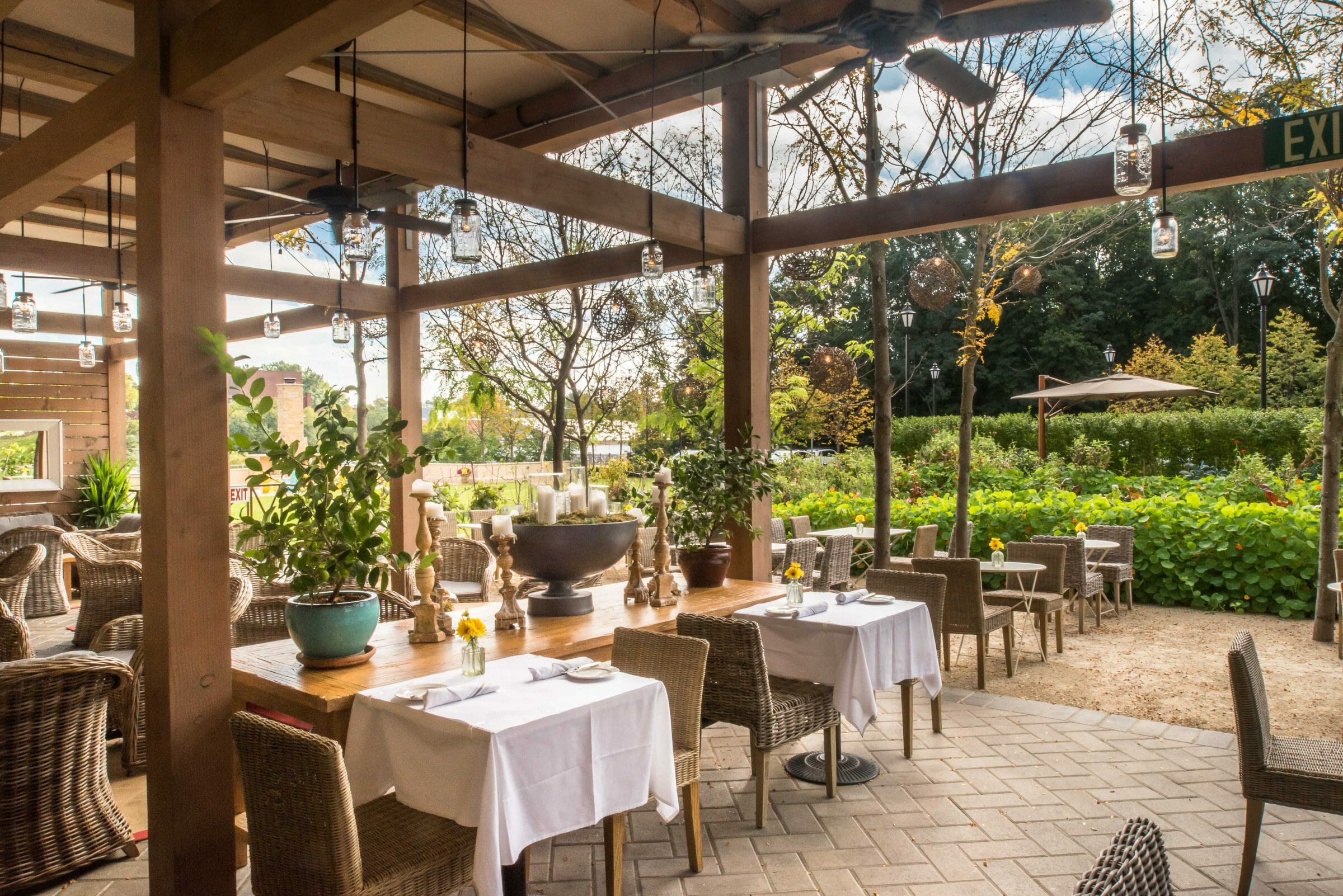The Delamar Hotel Pergola Outdoor Dining and Seating Area in Hartford, CT