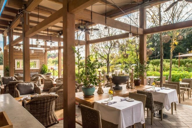 The Delamar Hotel Pergola Outdoor Dining and Seating Area in Hartford, CT