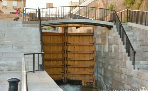 Timber framing on the back side of the lock gate