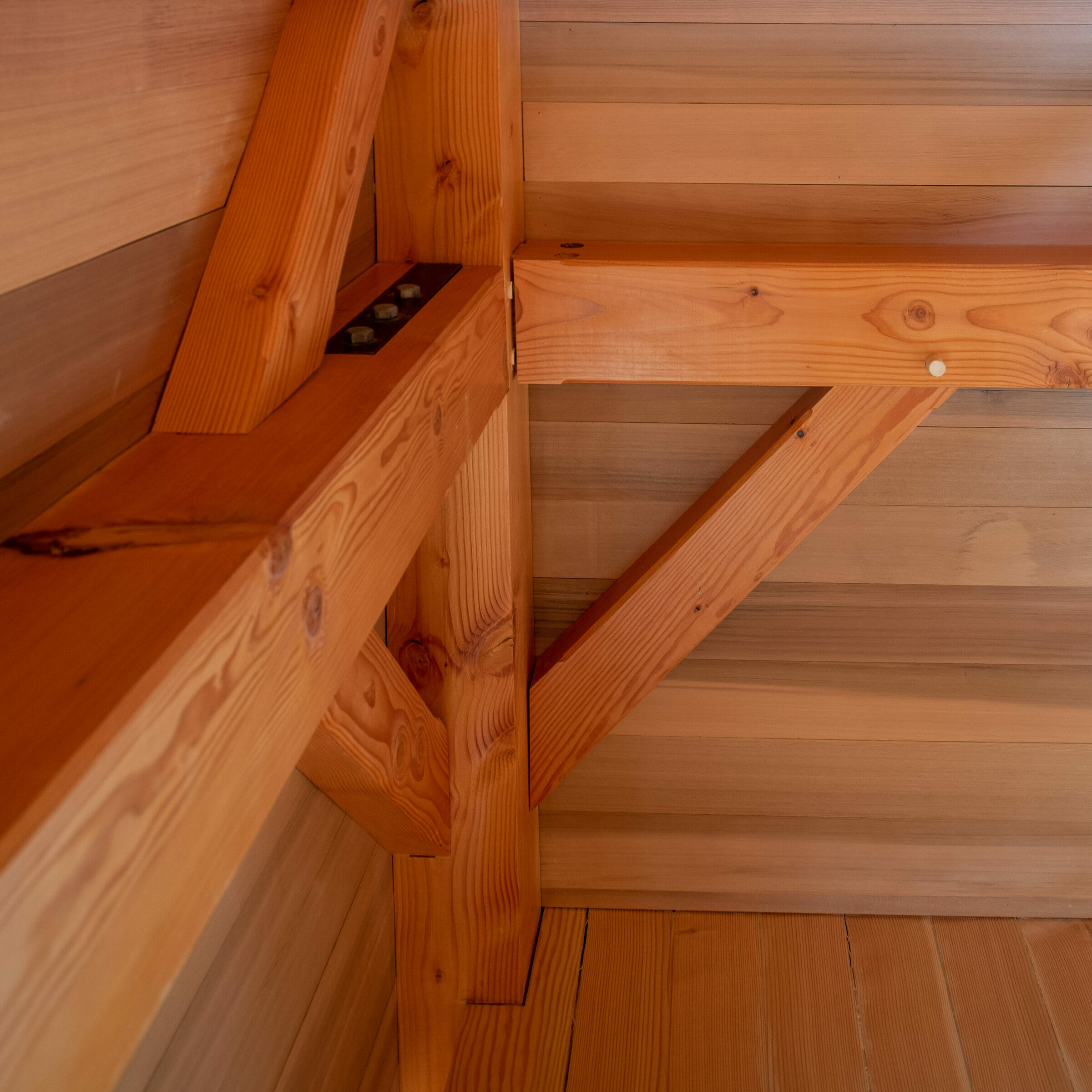 Traditional Joinery details featuring Timber Pegs in the Martha's Vineyard Guest Cottage