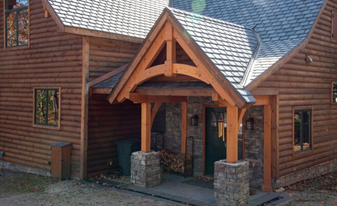 Decorative Arched Timber Truss on the Exterior of a Ski House