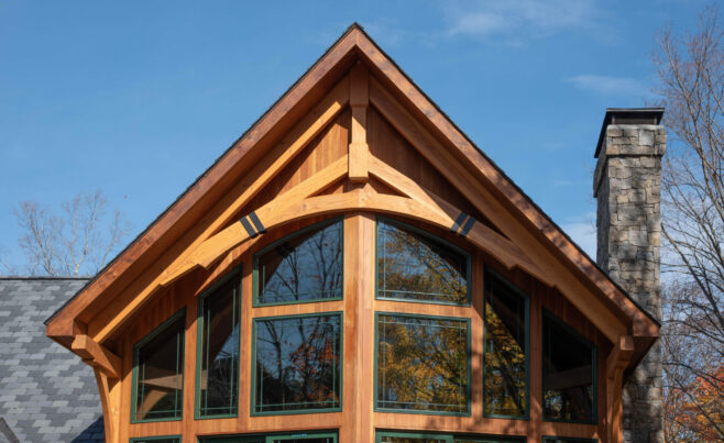 Decorative Gable Timber Truss on the Exterior of a Ski House