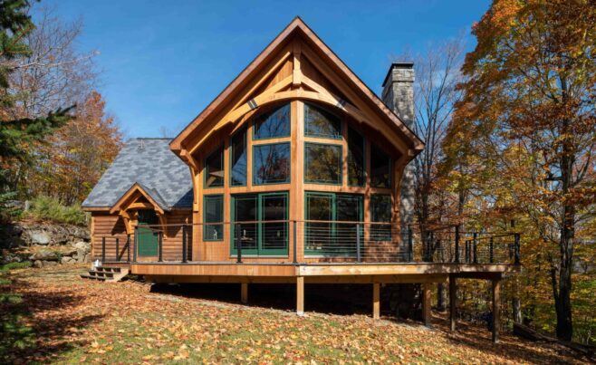 Decorative Window Timber Truss on the Exterior of a Ski House